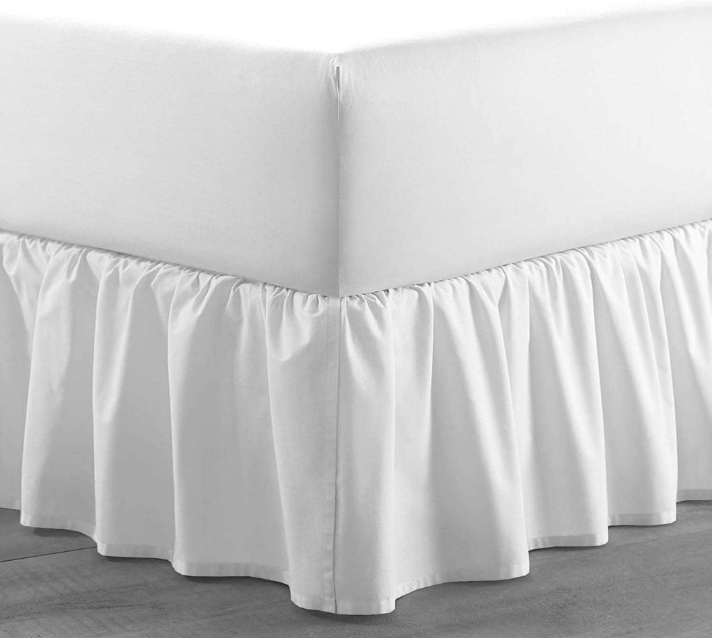 Twin Bed Skirt with Split Corners 14 Inch Drop, White Solid