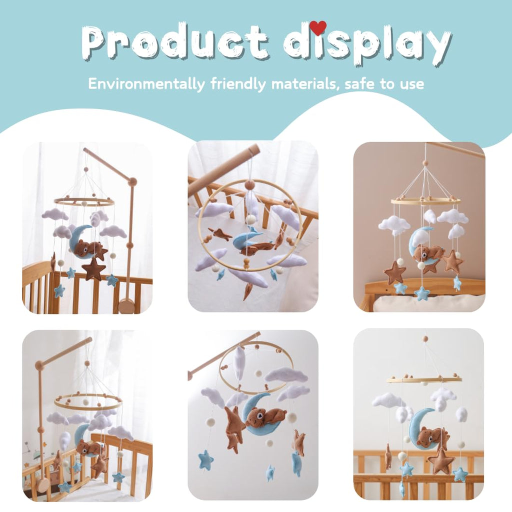 Baby Crib Mobile for Boys Girls Sleeping Bear Mobile for Crib, Baby Bassinet Mobile Toy for Soothing Sleep Gender