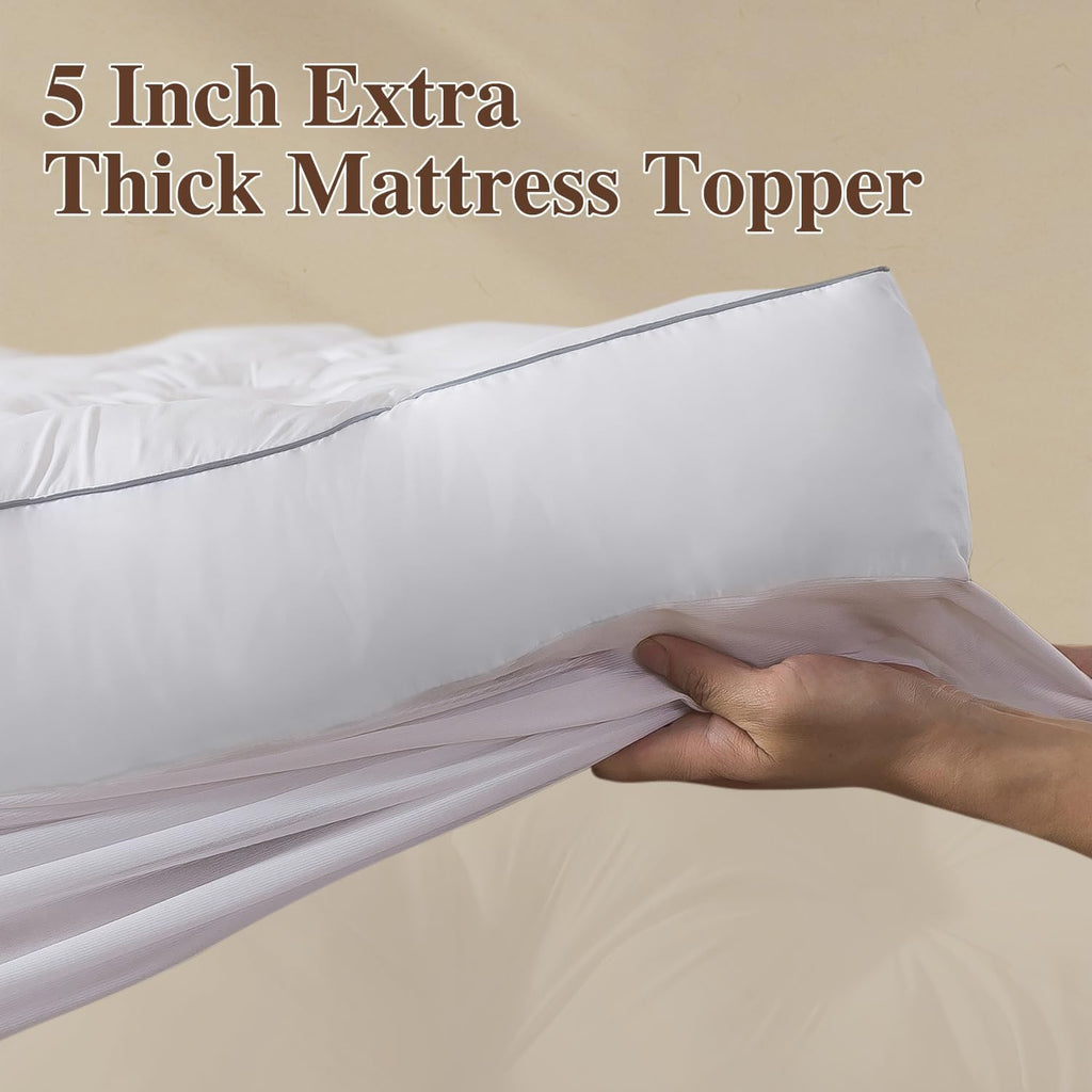5 Inch Memory Foam Mattress Topper (Queen, 60x80),Deep Pocket | 2000GSM Fluffy Shredded Memory Foam Filled, Extra