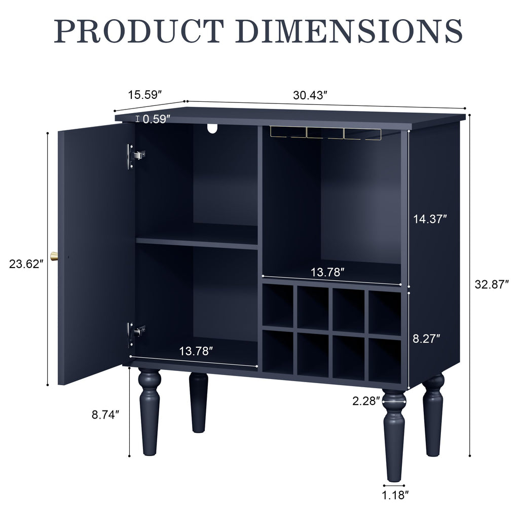 Arched Fluted Coffee Bar Cabinet with Storage& Wine Racks, Blue