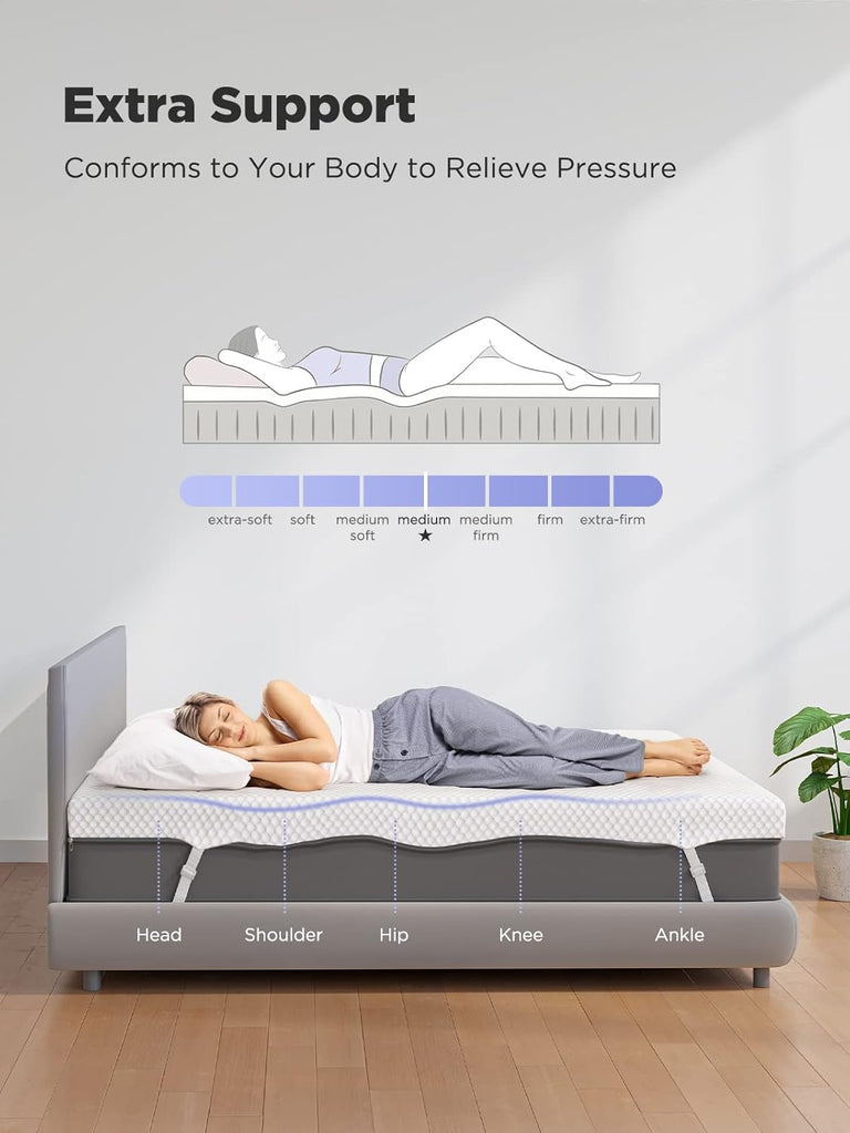 Queen Mattress Topper, 3 Inch Gel Memory Foam Mattress Topper for Pressure Relief, Premium Soft Cooling Sleep