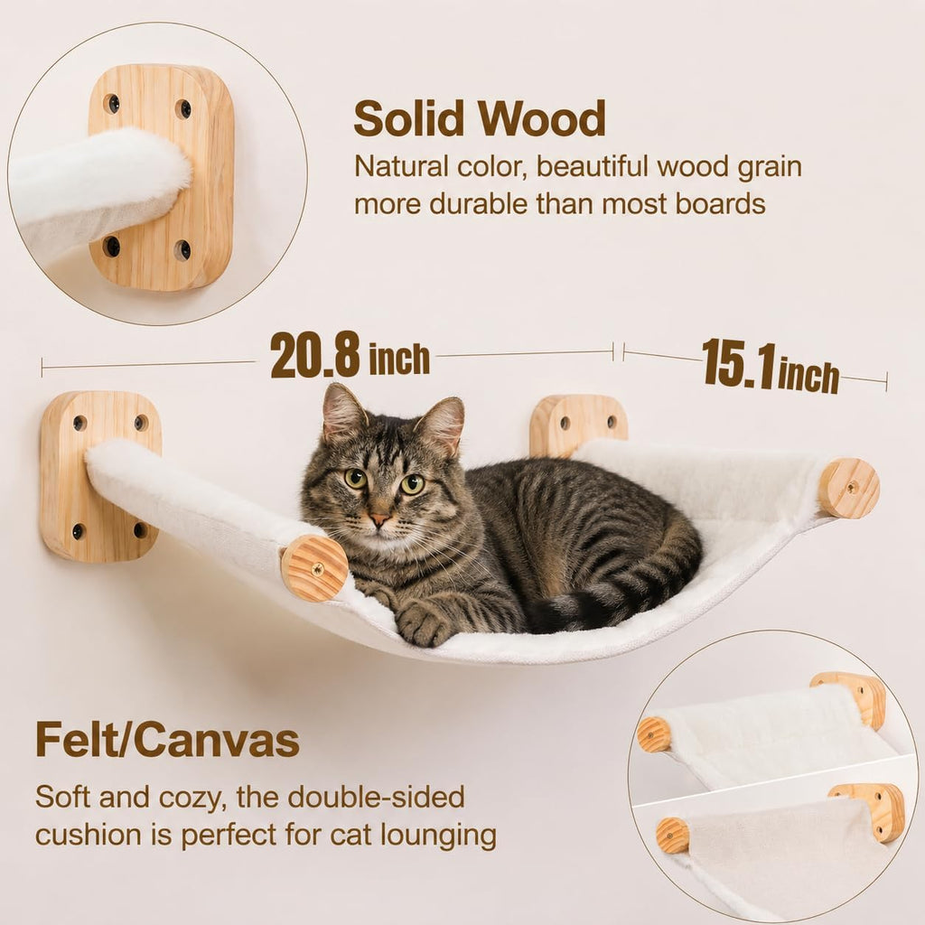 Cat Wall Hammock Set, Cat Wall Shelves with Bed & 2 Four-Step Ladders