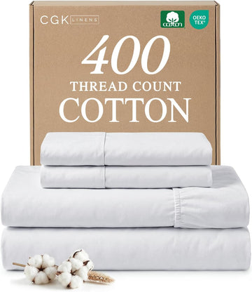 100% Cotton Sheets King - 4 Piece 400 Thread Count Smooth Sateen Sheet Set - Long Staple Cotton Bed Set - Ultra Soft
