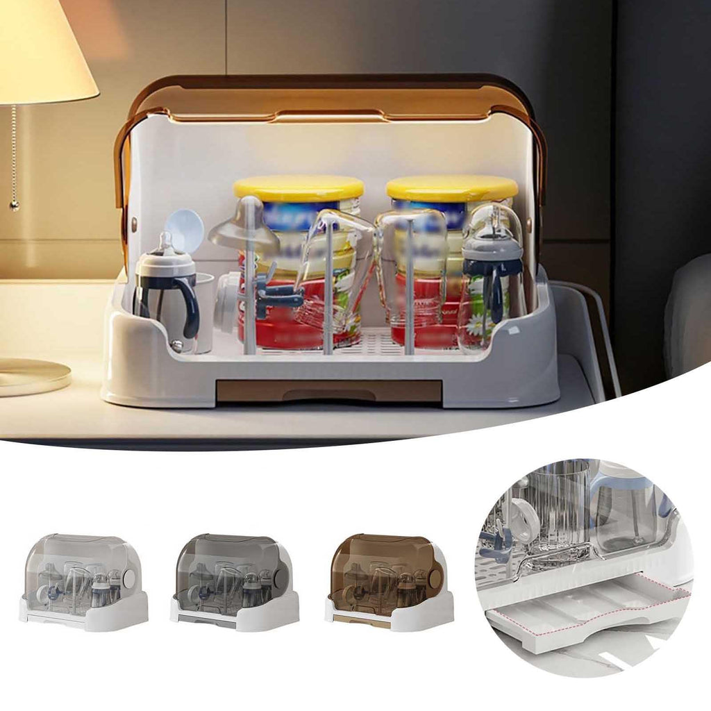 Baby Bottle Drying Rack with Lid,Baby Bottle Storage with Removable Drain,Tray Space Saving Infant Bottle Rack Dryer