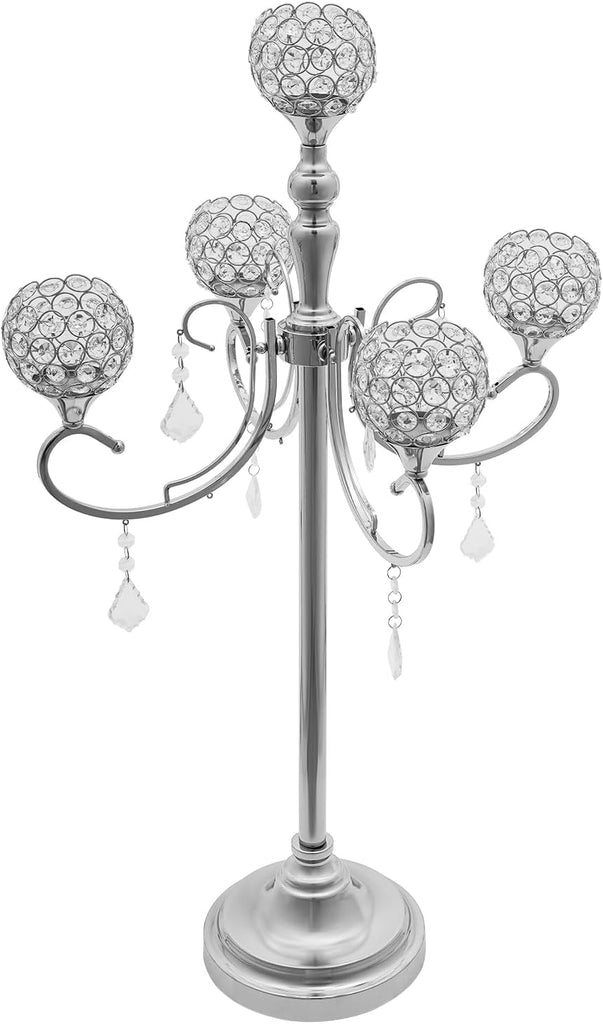 2 Pcs 5 Arm Gold Candelabra Centerpiece, 33 Inch Tall Crystal Candle Holder Centerpiece for Tables Elegant Metal