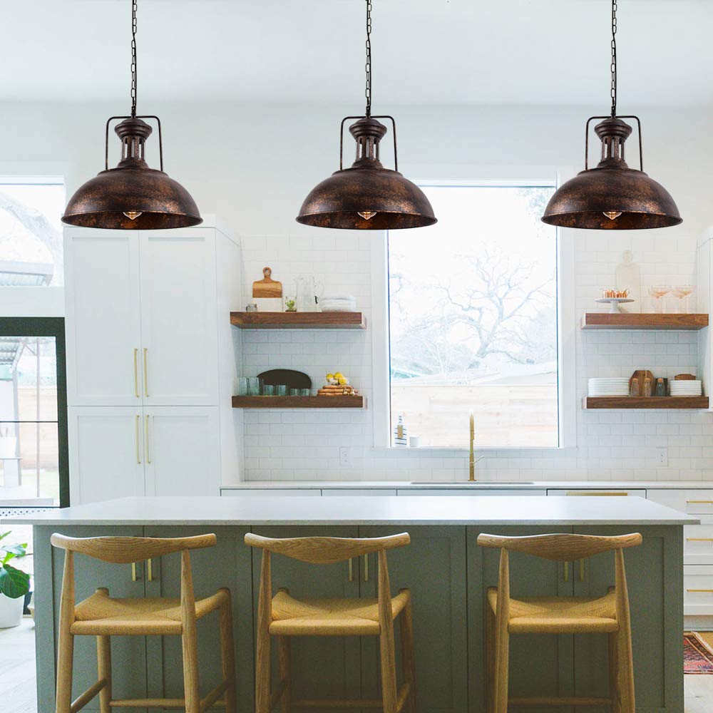 16.14" Farmhouse Pendant Light, Rustic Vintage Hanging Light Fixture Barn Dome Lampshade Ceiling Mount Lamp Island