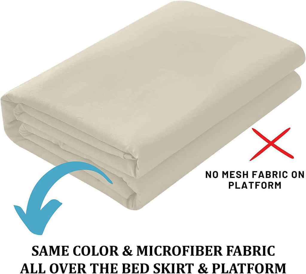 Queen Ruffled Bed Skirt, Split Corners, 18" Drop, Ivory | Dust Ruffle Bed Skirt with Platform, 3-Sided Coverage, 100%