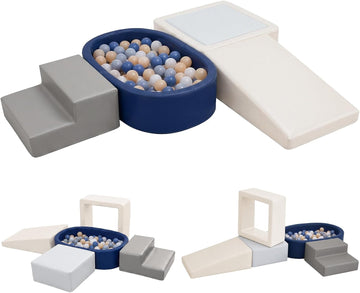 Soft Foam Climbing Blocks Set for Toddlers - Piece Oval Ball Pit & Play Structure with Navy Blue Leather, Indoor