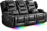 SAMERY Power Loveseat Recliner Sofa with Adjustable Split Back, Multi-Port Charger, Flip-Up Backrest & LED Lighting