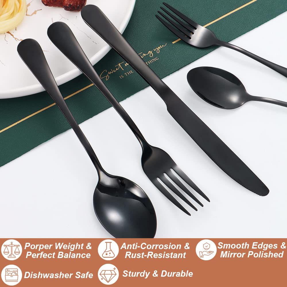 Black Silverware Set,20-Piece Stainless Steel Flatware Set for 4
