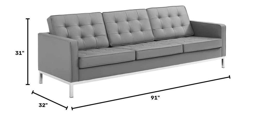 Loft Tufted Button Faux Leather Upholstered Sofa in Silver Gray