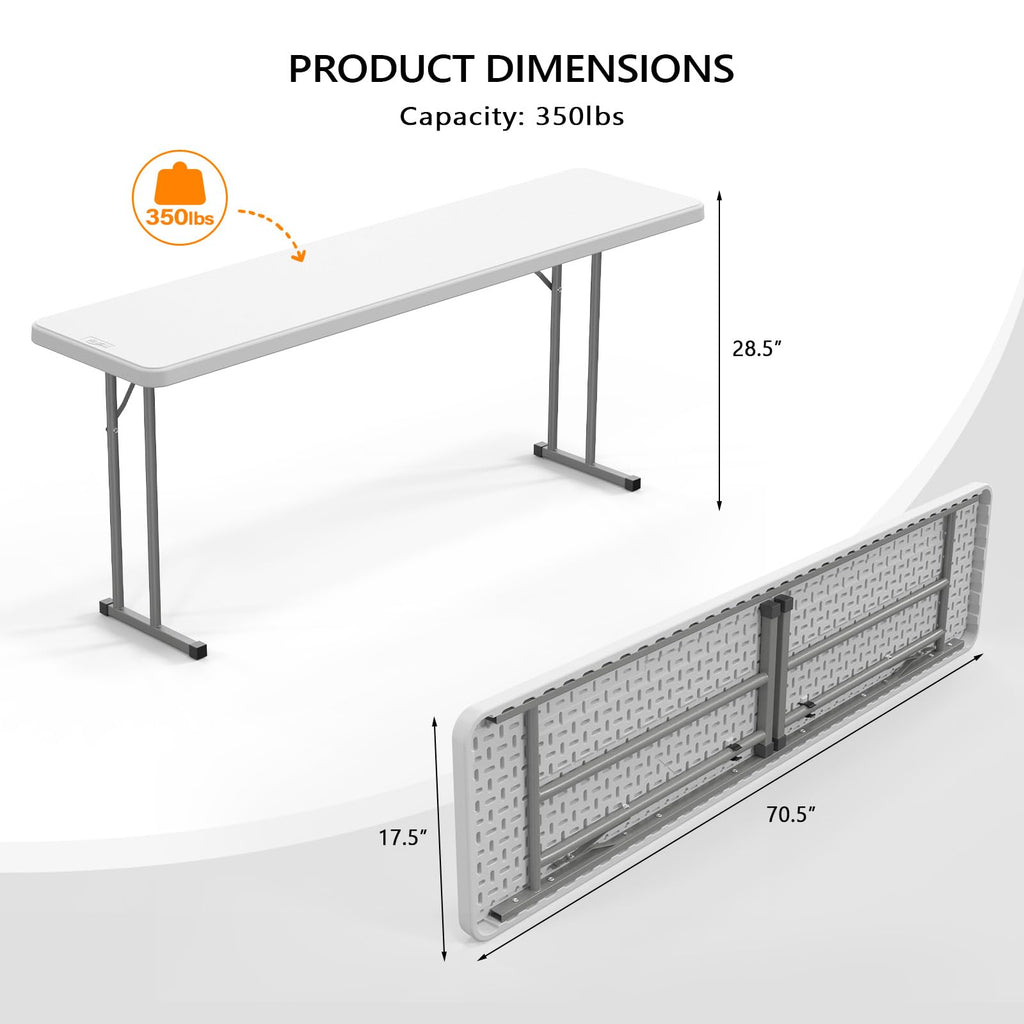 6 FT Narrow Folding Table, Premium Quality HDPE Material and Sturdy Metal Frame, Perfect for Buffet, Seminar, Party