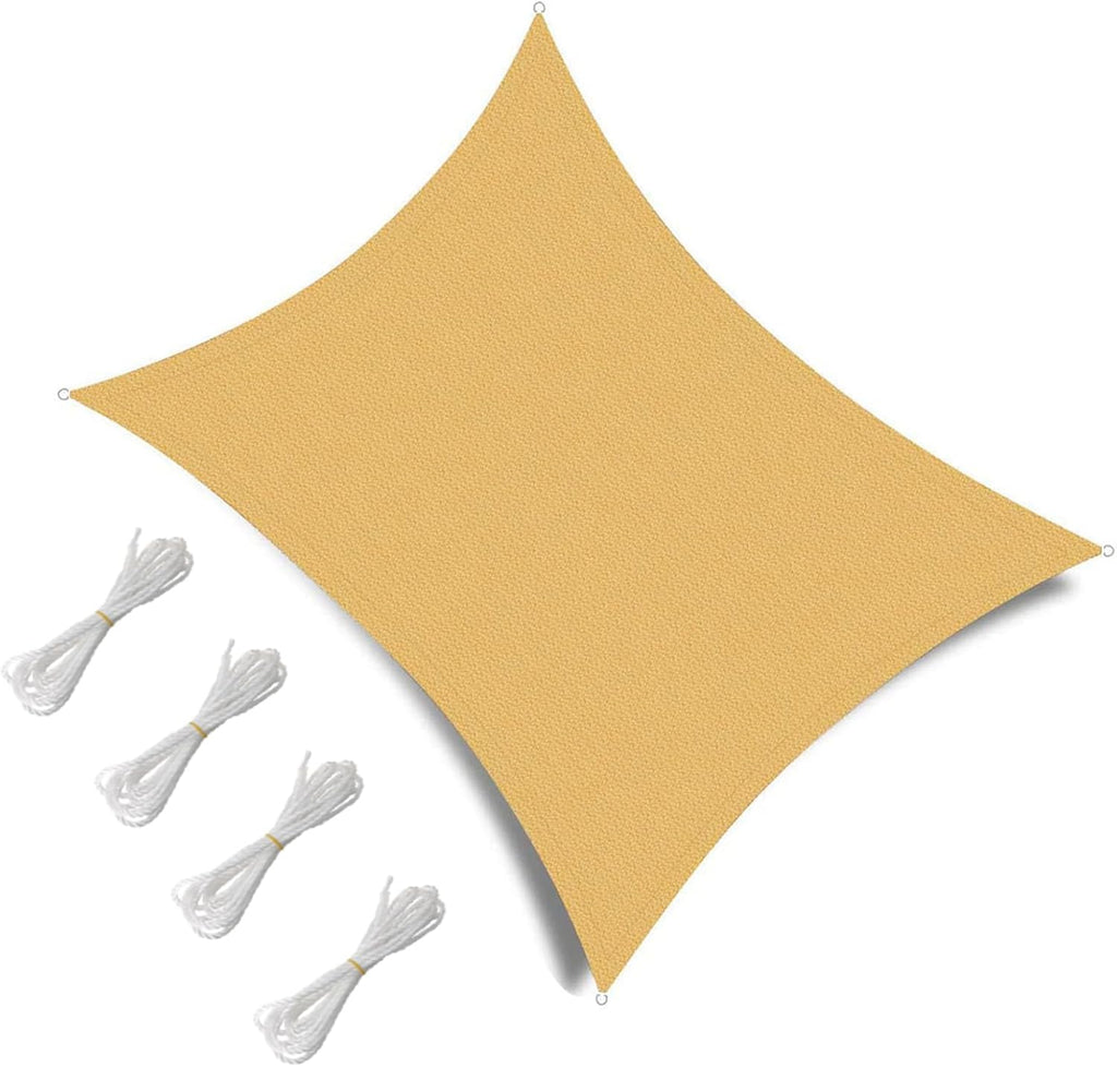 12' x 16' Rectangle Sun Shade Sail, 185 GSM HDPE, Sand | 95% UV block, breathable HDPE fabric, reinforced corners and