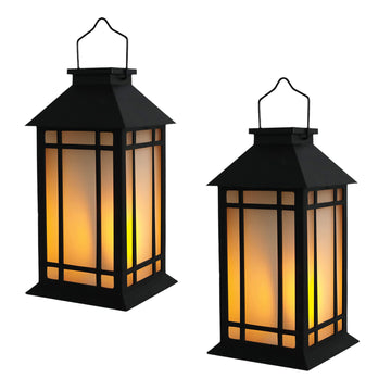 13 Inch Outdoor Decorative Lanterns with LED Candle Timer 2 Pack Black