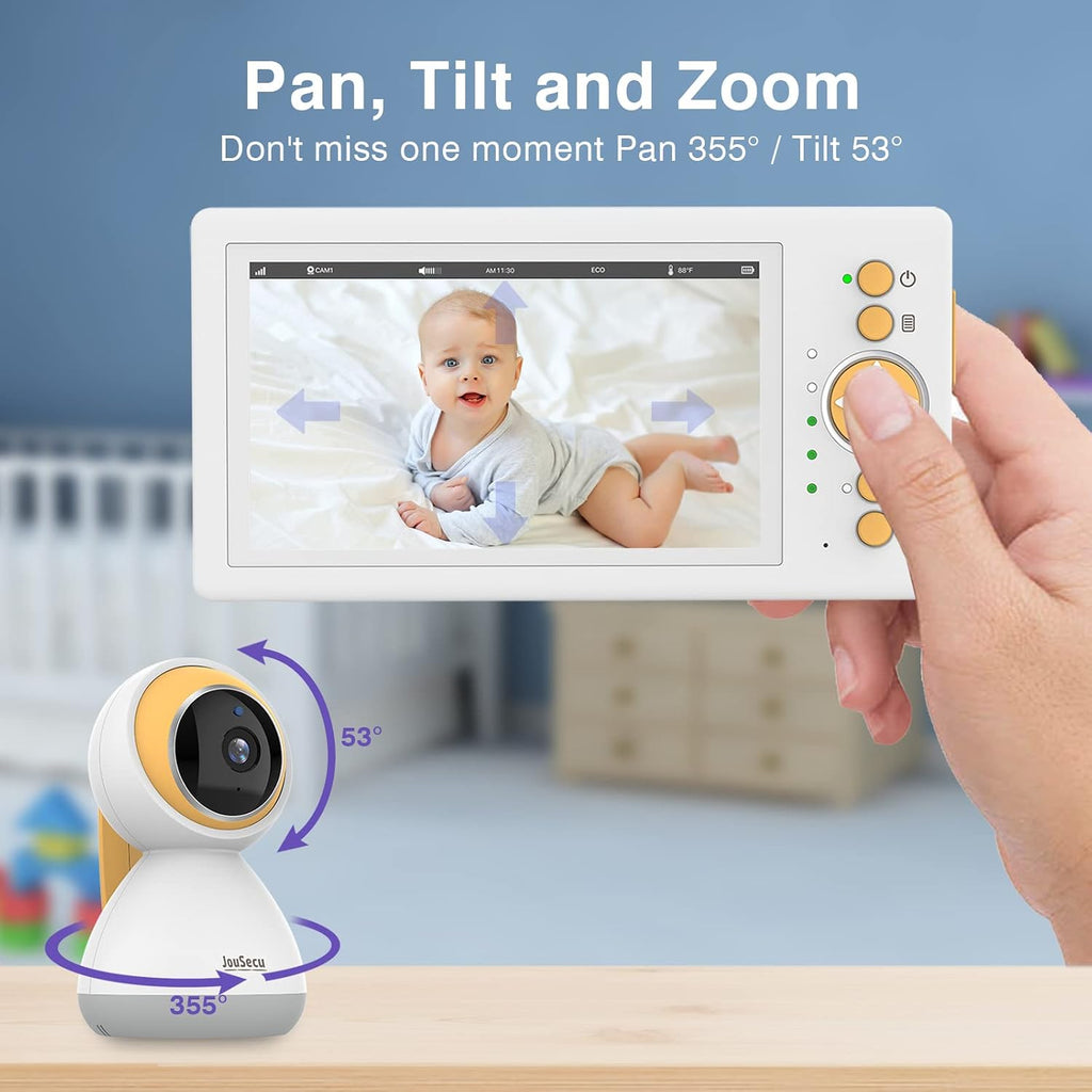 Monitor with Camera and Audio, 5" 720P HD Screen Video Baby Monitor with Pan-Tilt-Zoom Camera, 30hrs Long Battery