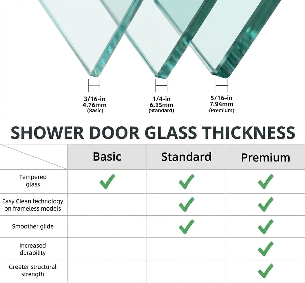 Frameless Shower Door, 5/16" (8mm) Clear Tempered Glass Shower Door, 56-60" W x 74" H, Quiet Soft-Close
