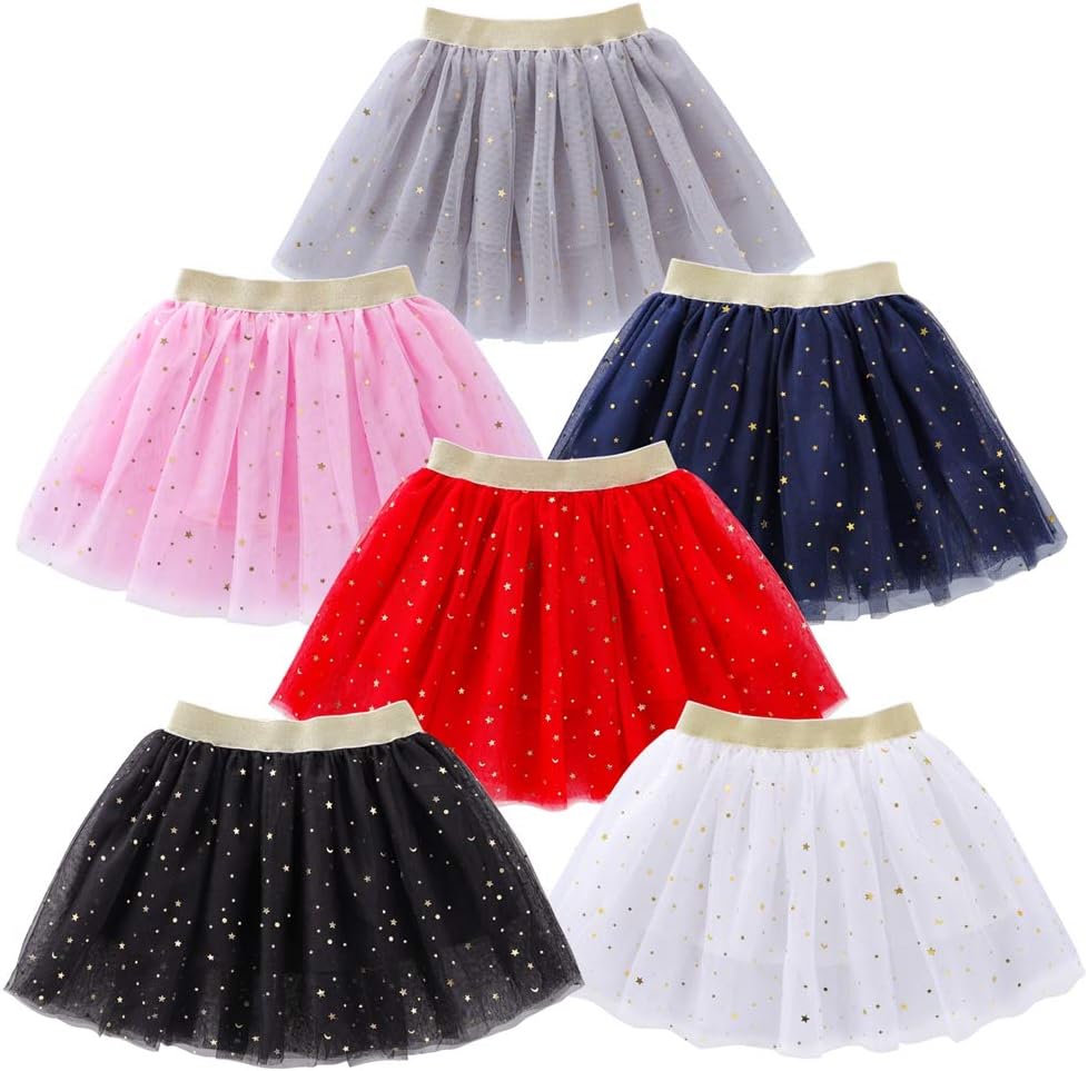 Toddlers Girls Sparkle Tulle Tutu Skirt with Sequins Stars Moon Sun