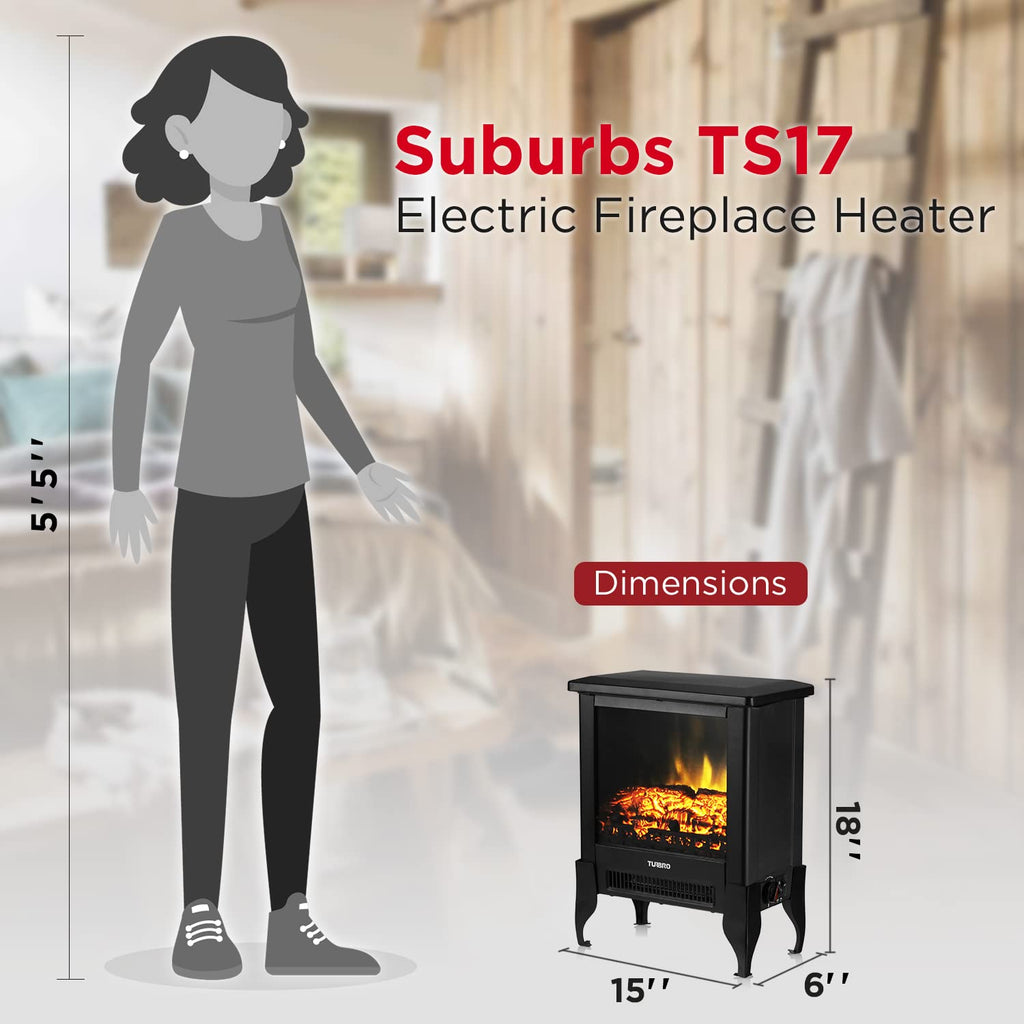 Suburbs TS17 Compact Electric Fireplace Stove, Freestanding Stove Heater with Realistic Flame - CSA Certified