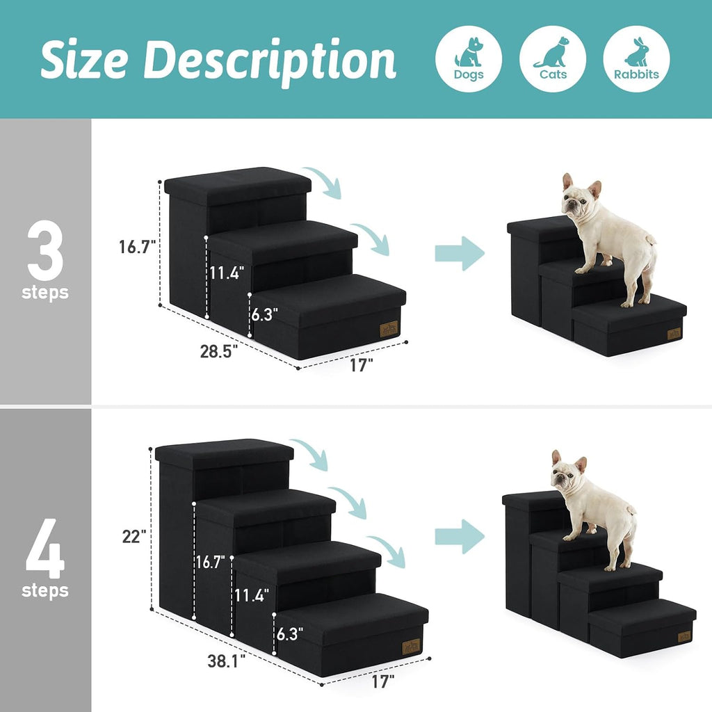 Dog Stairs with Storage, 16.7" H Wider Dog Steps, 3-Step
