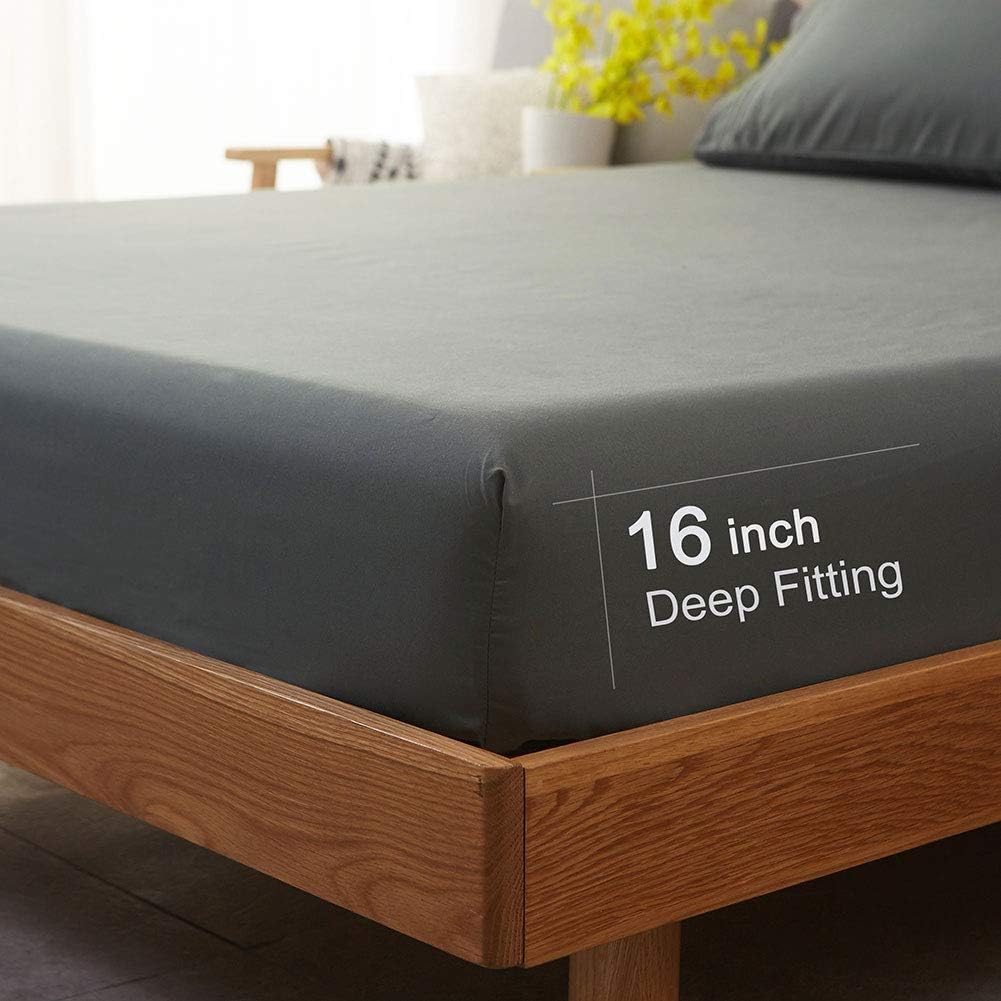 Bed Sheet Set Super Soft Microfiber 1800 Series Luxury Egyptian Sheets 16-Inch Deep Pocket Wrinkle and Hypoallergenic-4 Piece(Queen Dark Grey)