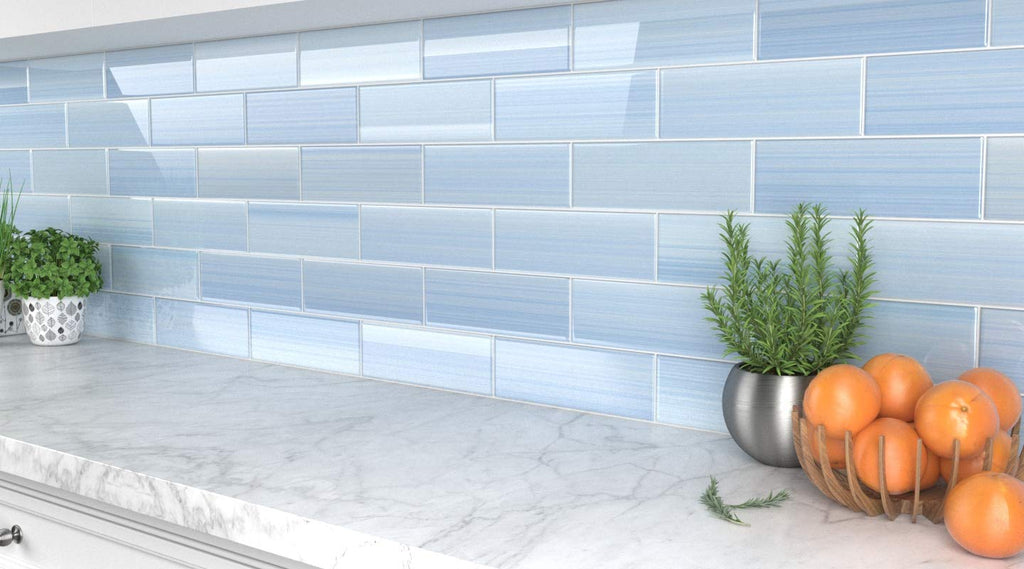 Big Blue Glass Subway Tile Backsplash or Bathroom/Showers, 4x12