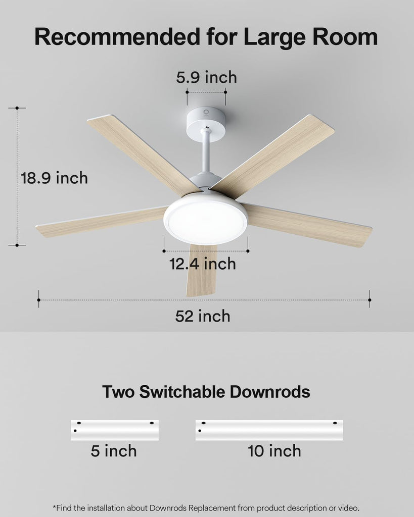 52'' Smart Ceiling Fan with RGBAI Lights Remote, RGB & Stepless Color Temperature, Work with Alexa/Google/App