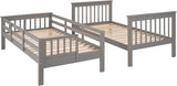 Stairway Bunk Bed with Storage Shelves, Twin Over Twin Wooden Bunk Bed Frame with Full-Length Fence