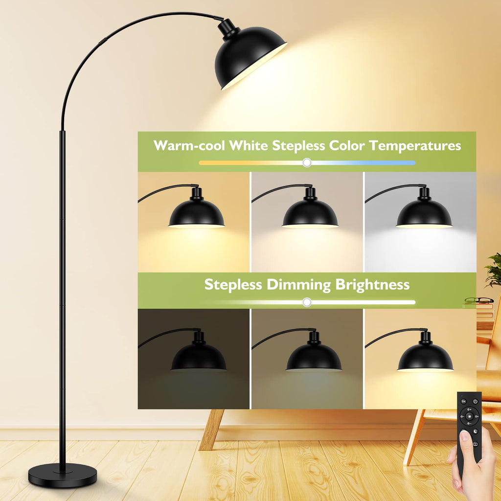 Arc Floor Lamps, Modern Tall Standing Lamp Remote Control, Stepless Dimmable Black Floor Lamp with Hanging Dome