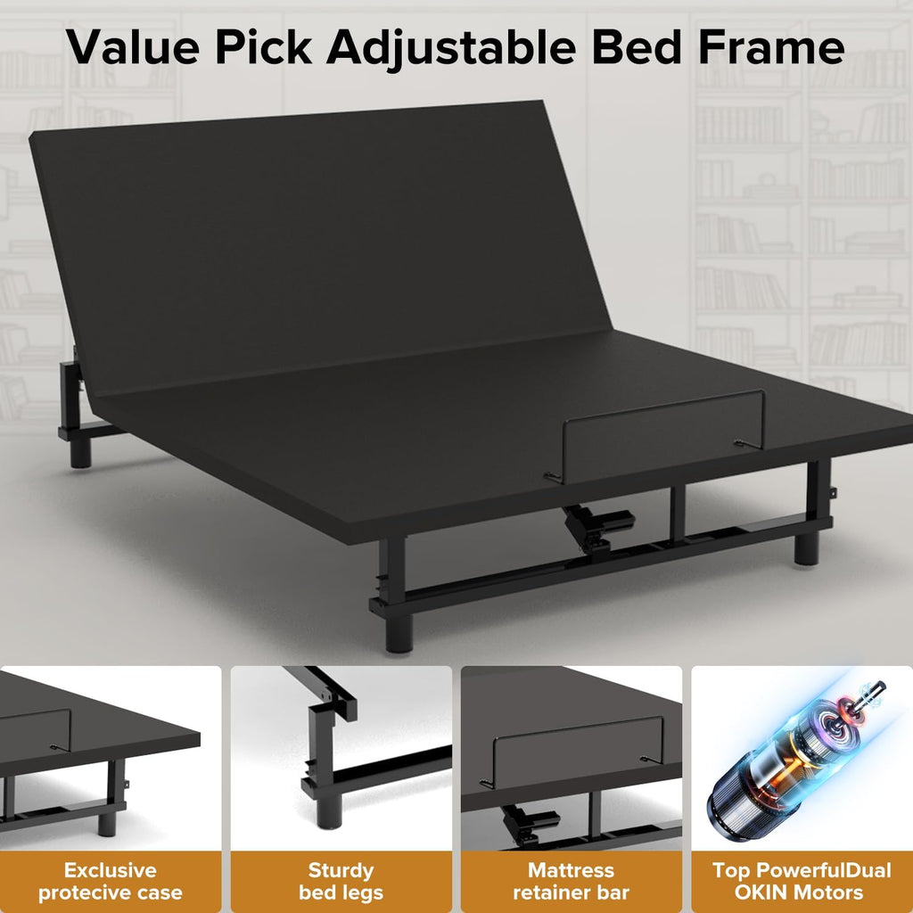King Adjustable Bed Frame with Zero Gravity, Head and Foot Incline, Electric Bed Base for Back Pain Relief & Elderly