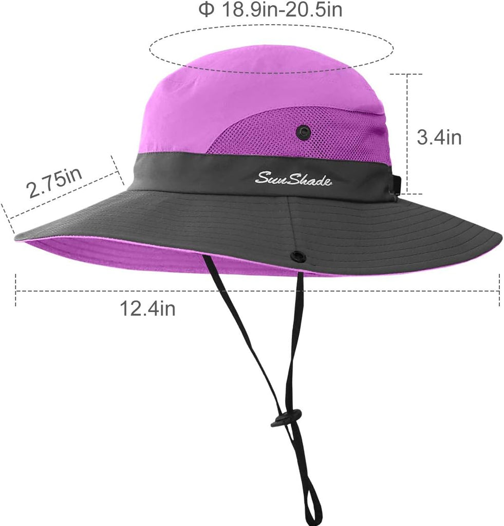 Kids Ponytail Sun Hat Wide Brim UV Protection for Girls Beach Bucket Cap