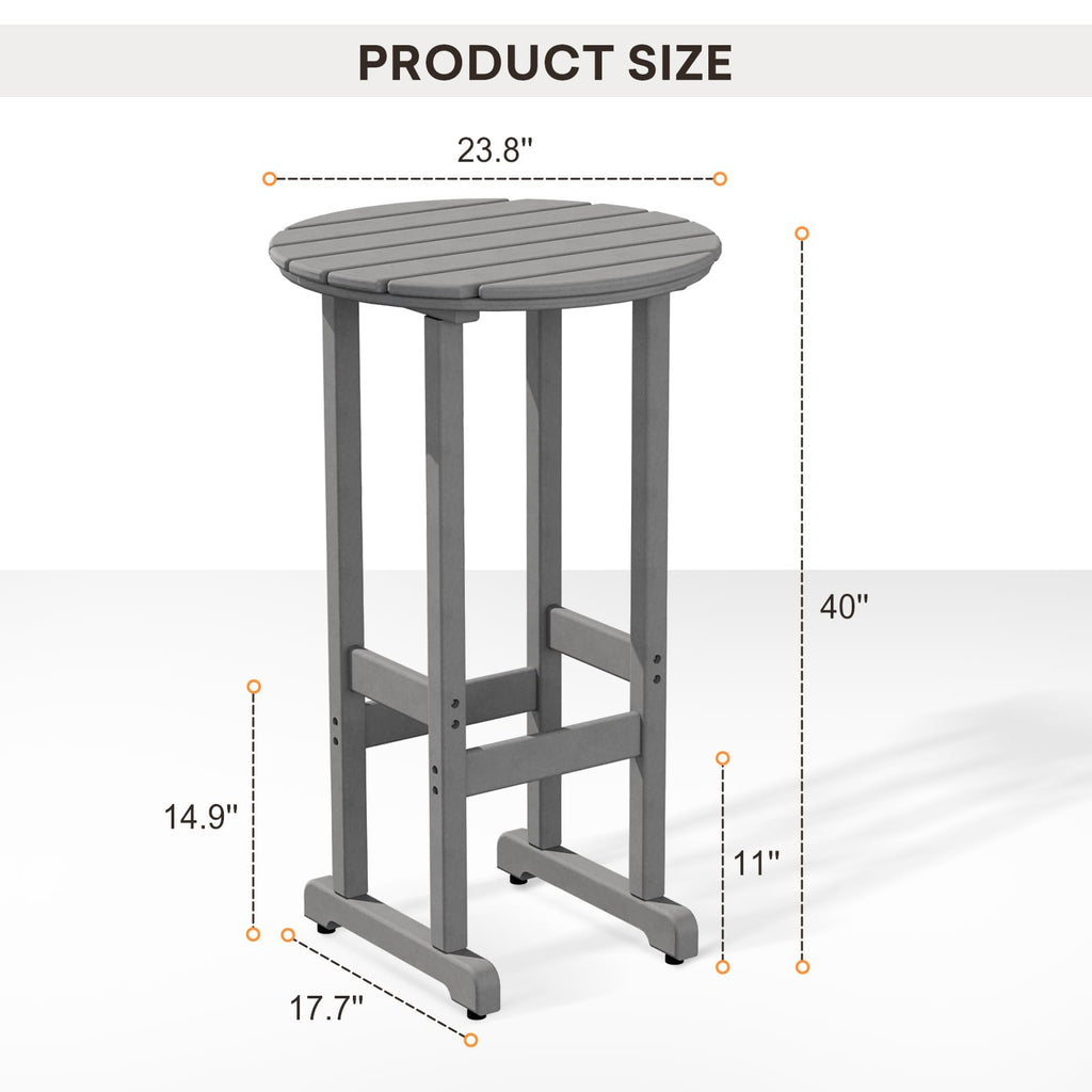 40" Outdoor Bar Table, All Weather HDPE Bar Height Patio Table Counter Round Patio Cocktail Bar Tables, Tall Bistro
