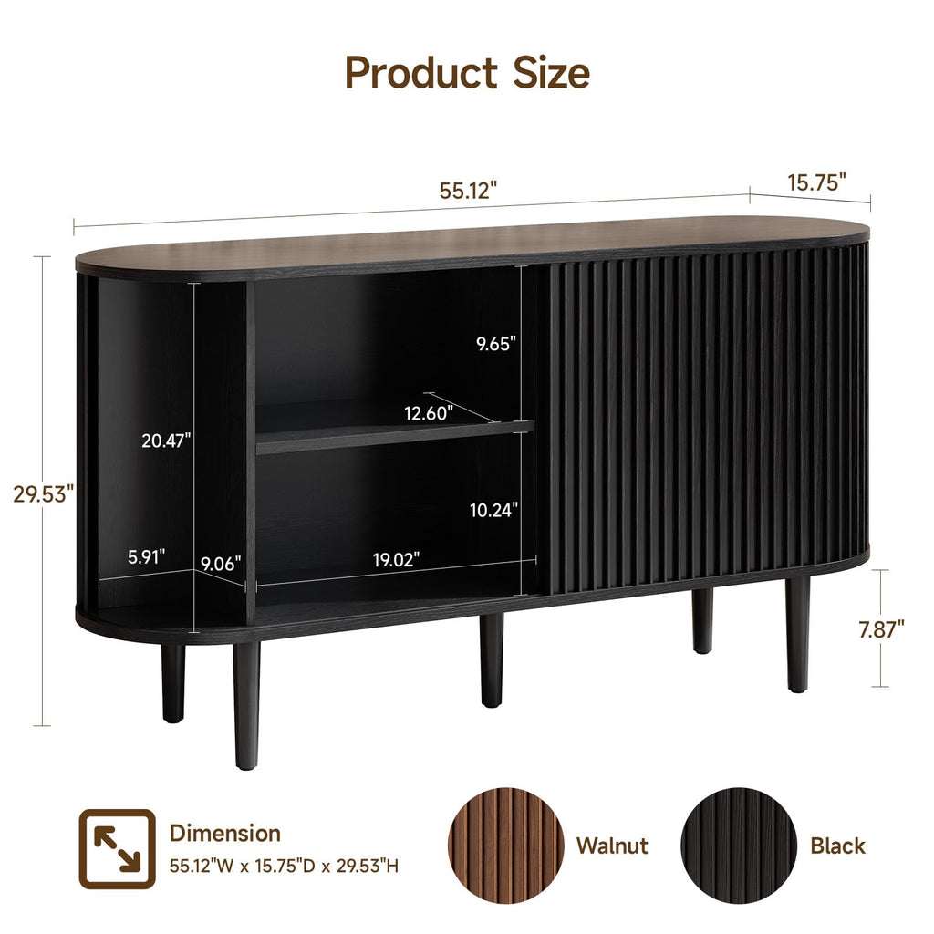55" Buffet Sideboard Cabinet with 2 Door/Adjustable Shelf, Black