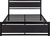 Queen Bed Frame with Modern Headboard, Heavy Duty Platform Metal Base with Square Footboard and 13 Strong Slats