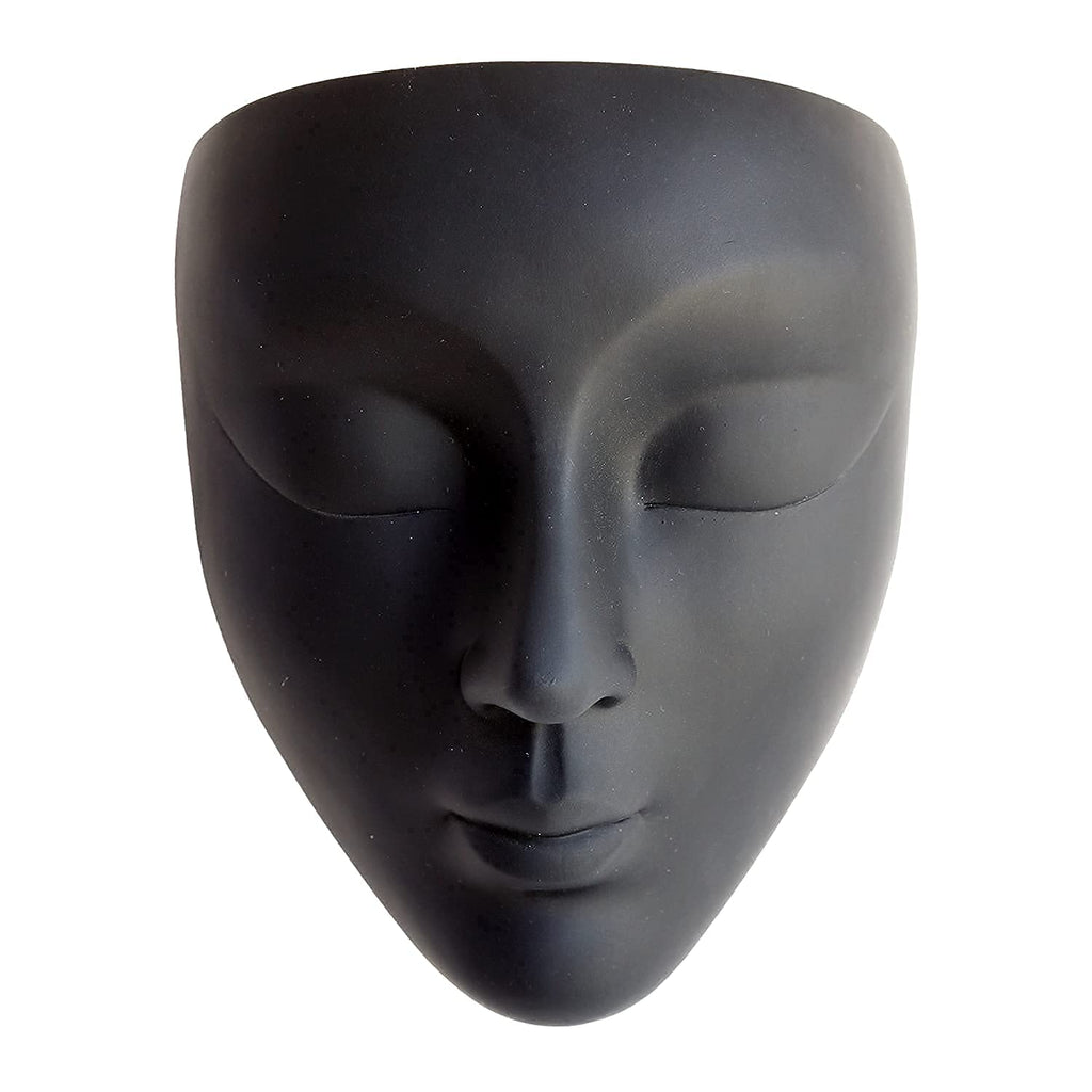 Face Planter, Wall-Mountable Vertical Planter with Drainage Hole, 6x5.25x3.5 inches, Concrete, Black, Modern Style