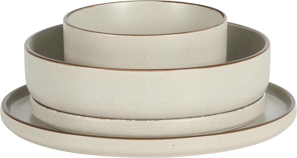 Gelston Stoneware Matte Reactive Glaze 16 Piece (Service for 4) Plates and Bowl Dinnerware Set - Cream
