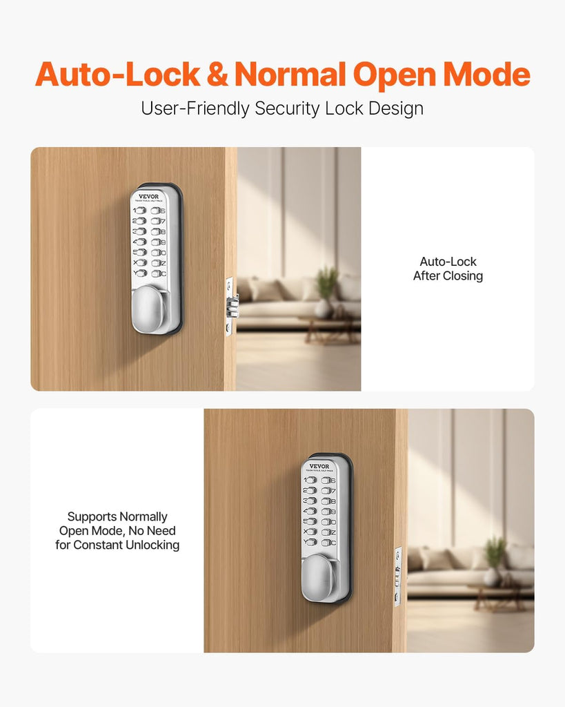 Mechanical Keyless Entry Door Lock, 14 Key Mechanical Door Lock, Mechanical Keypad Door Knob, Single-Side Stainless