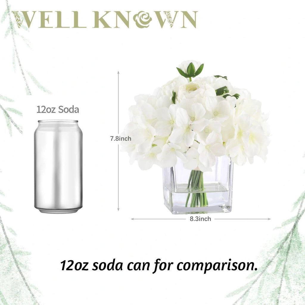 Artificial Flowers in Vase, White Hydrangea Ranunculus