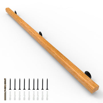 8FT Wood Stair Handrails Wall Mount, Hand Railings for Stairs Indoor Outdoor, Non-Slip Staircase Handrail for