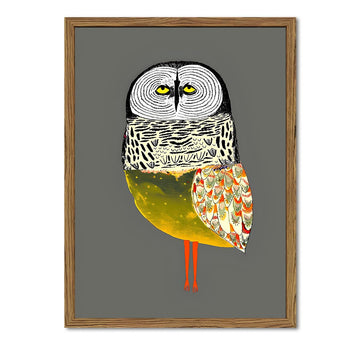 Funny Owl Wall Art, Whimsical Bird Wall Decor Painting Cute Animal Poster Canvas Print Picture for Farmhouse Living