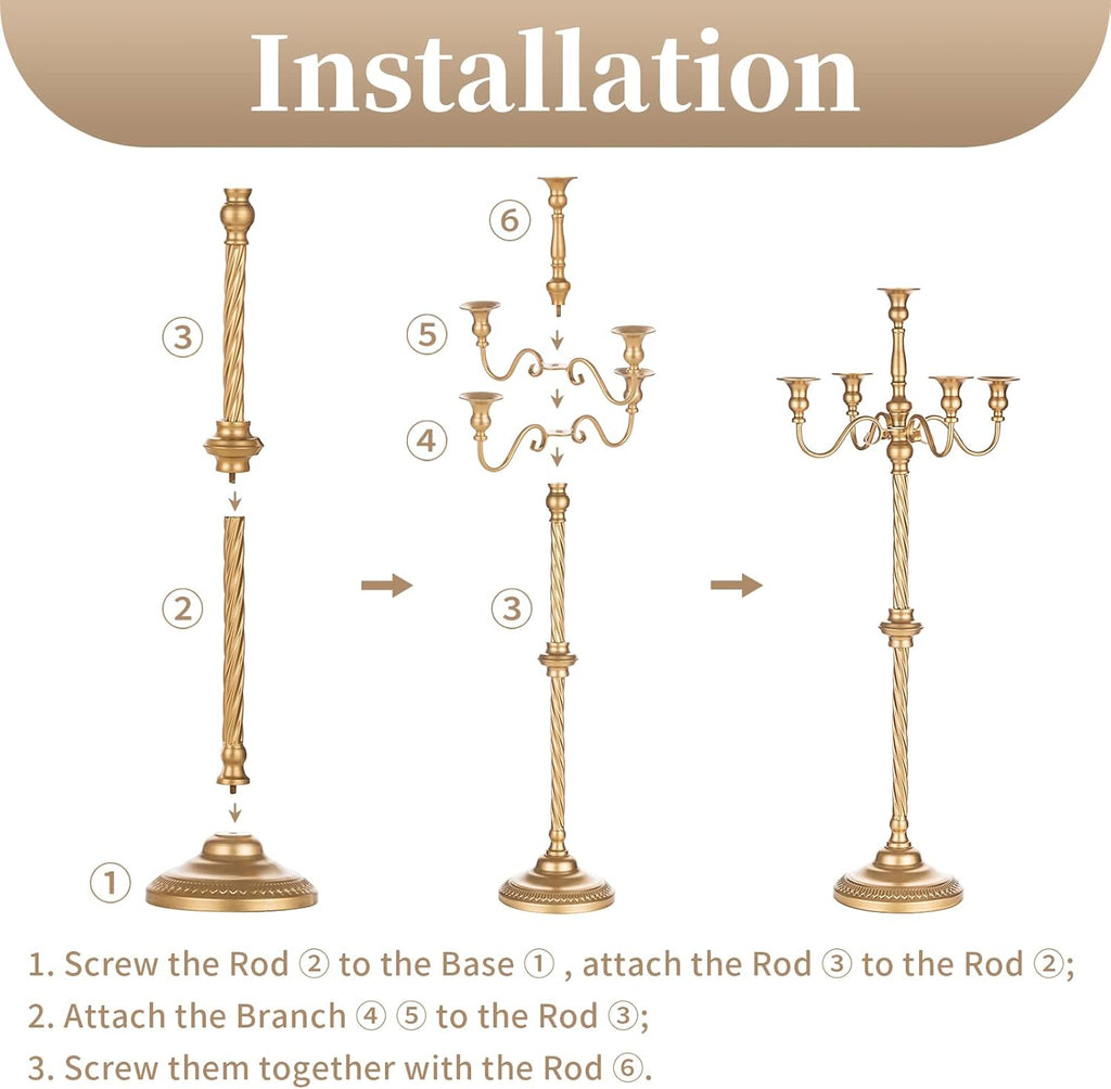 Gold Floor Candelabra Candle Holder for Centerpiece - Tall 5 Arm Candlesticks Holders Metal Taper Candle Holder for