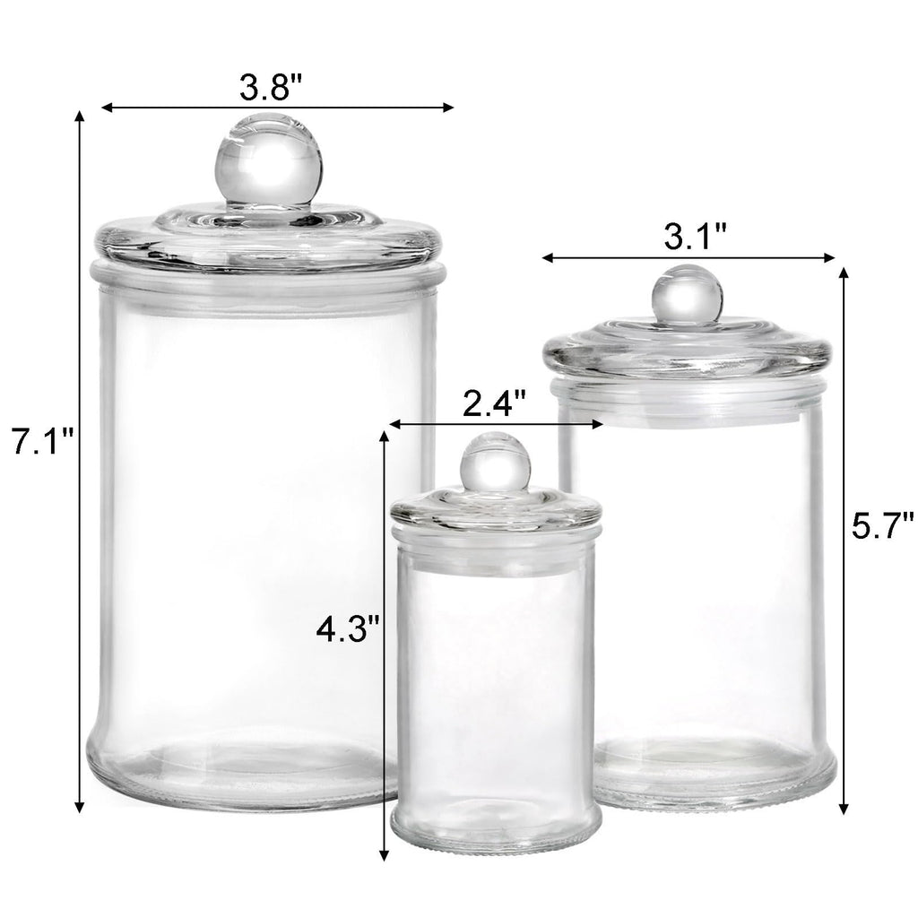 Set of 3 Glass Apothecary Jars with Lids, Bathroom Canisters Storage Container Jars, Decorative Small Glass