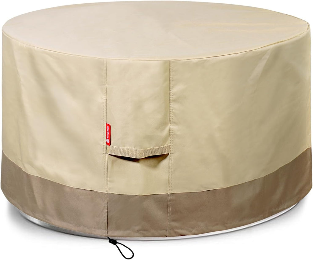 Round 44 Inch Fire Pit Cover - Waterproof 600D Heavy Duty - Fits 40-44 Inch Outdoor Fire Pit Tables - Beige