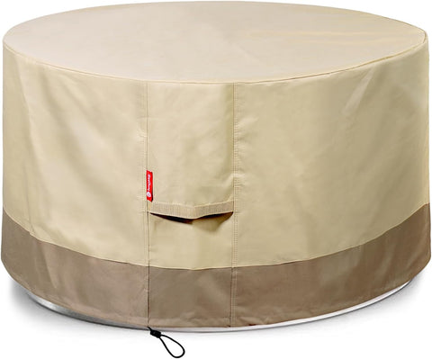 Round 44 Inch Fire Pit Cover - Waterproof 600D Heavy Duty - Fits 40-44 Inch Outdoor Fire Pit Tables - Beige