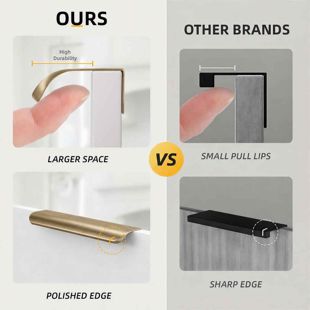 Champagne Bronze Cabinet Handles, Finger Pulls for Cabinet Edge Pulls 5 Inch 10 Pack | Tab Drawer Handles, Aluminum