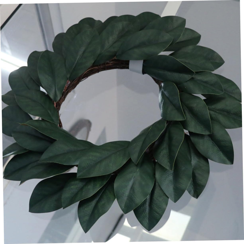 Realistic Magnolia Leaf Wreath Handmade Plastic Rattan Door Decor