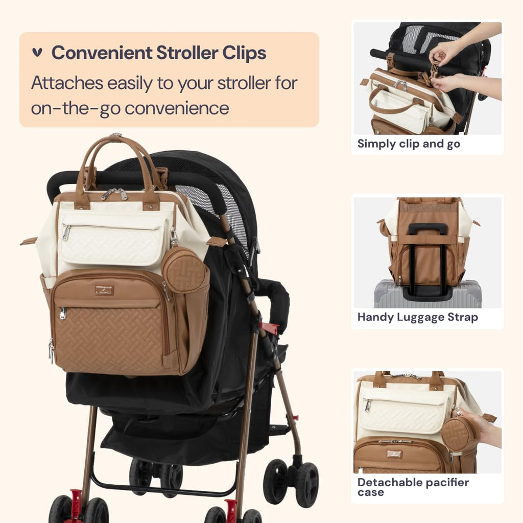 Leather Diaper Bag Backpack, Multifunction Large Bags with Changing Pad & Stroller Straps & Pacifier Case, Unisex