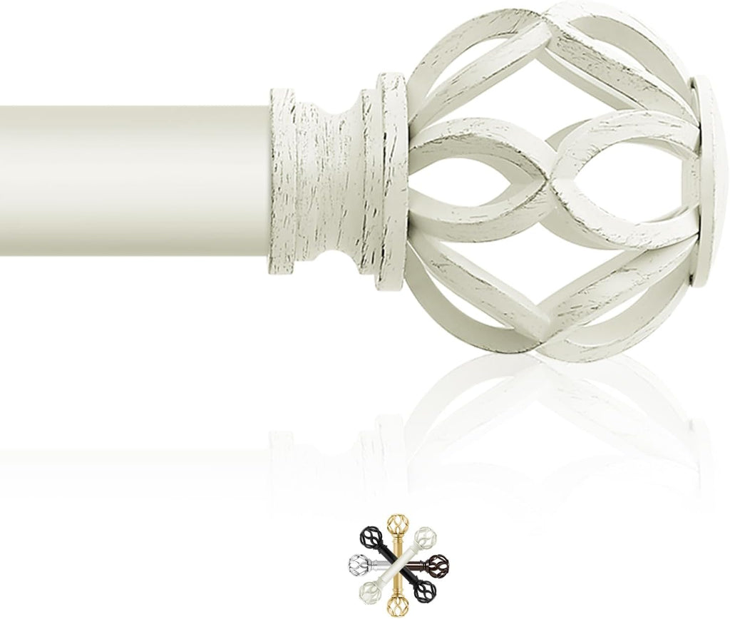 White Decorative Farmhouse Curtain Rod: Heavy Duty Single Window Curtain Rod for Bedroom Living Room