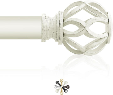 White Decorative Farmhouse Curtain Rod: Heavy Duty Single Window Curtain Rod for Bedroom Living Room