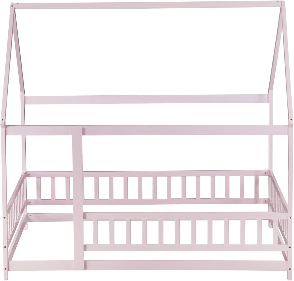 Pink House Bed, Solid Wood Montessori Floor Bed