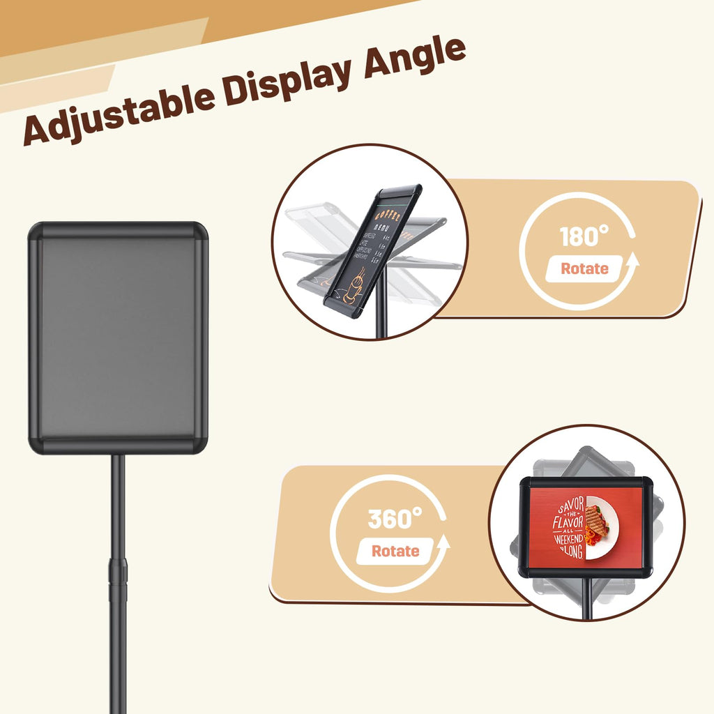 Adjustable Pedestal Floor Stand Sign Holder for 8.5*11 inches Poster or chalk board, Snap open frame, 360°